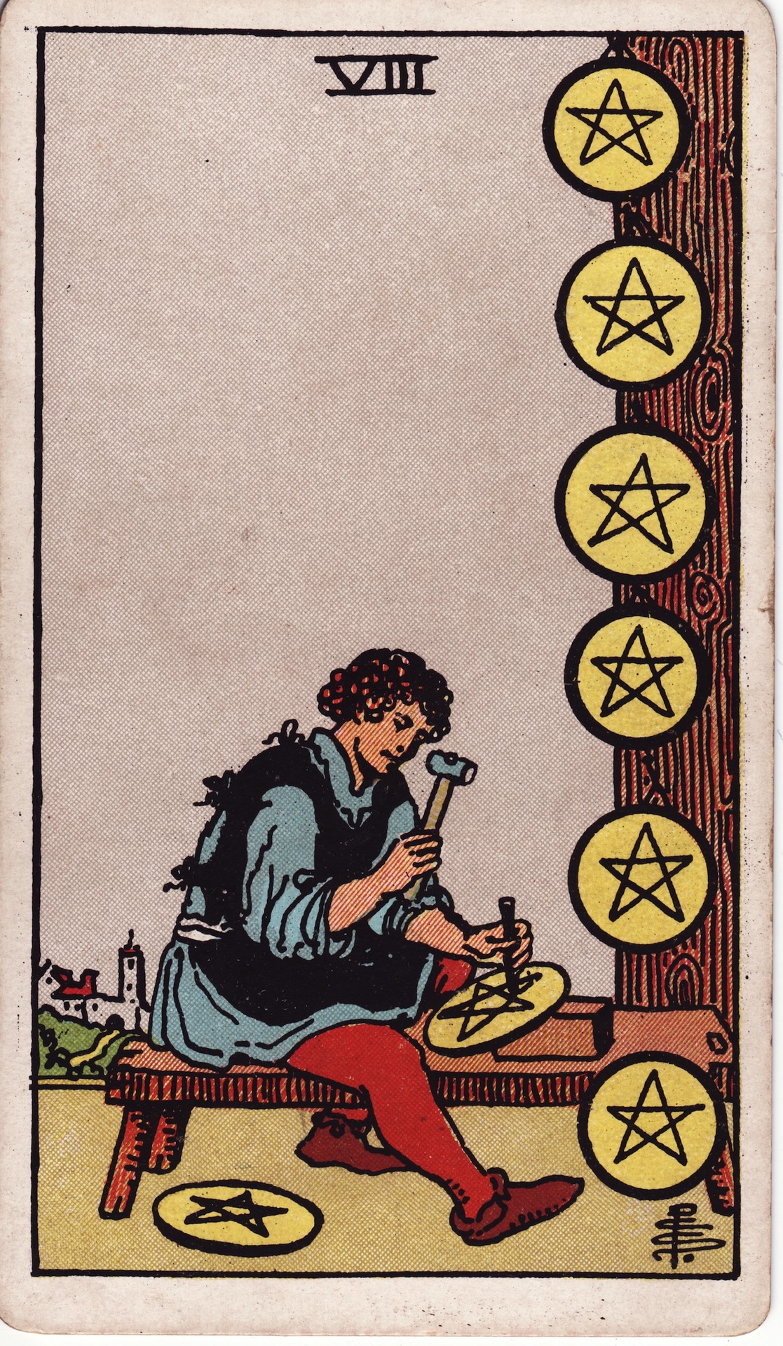 Lá bài tarot 8 Tiền - Chính Vị
