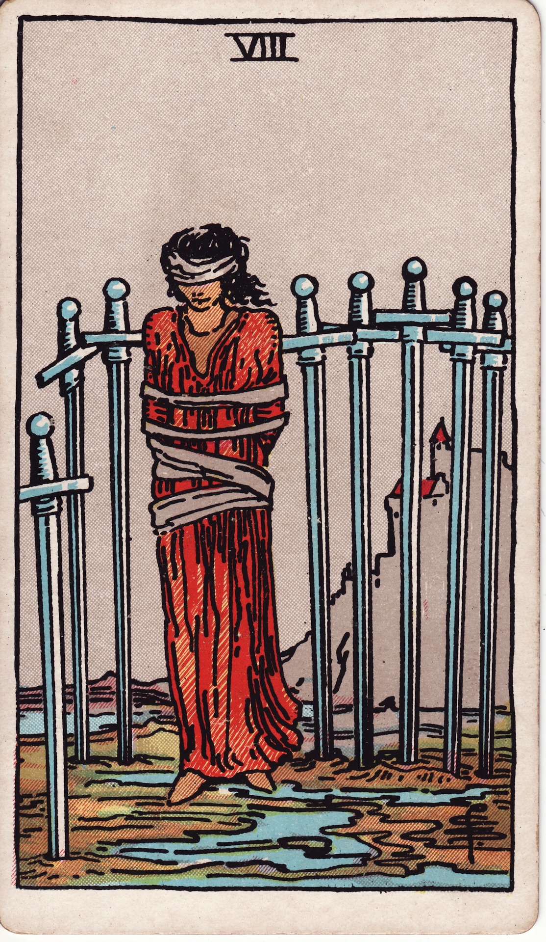 Lá bài tarot 8 Kiếm - Nghịch Vị