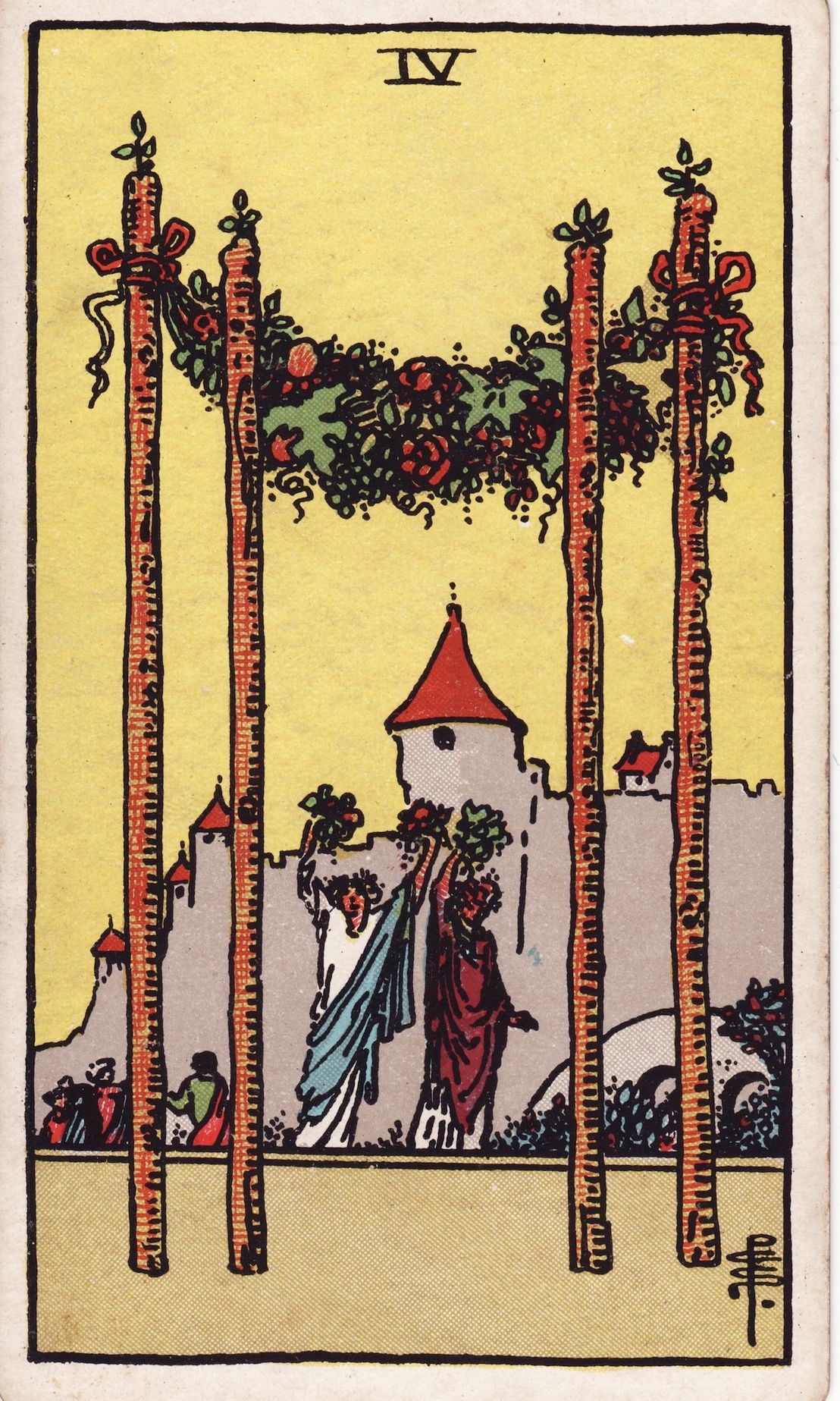 Lá bài tarot 4 Gậy - Nghịch Vị
