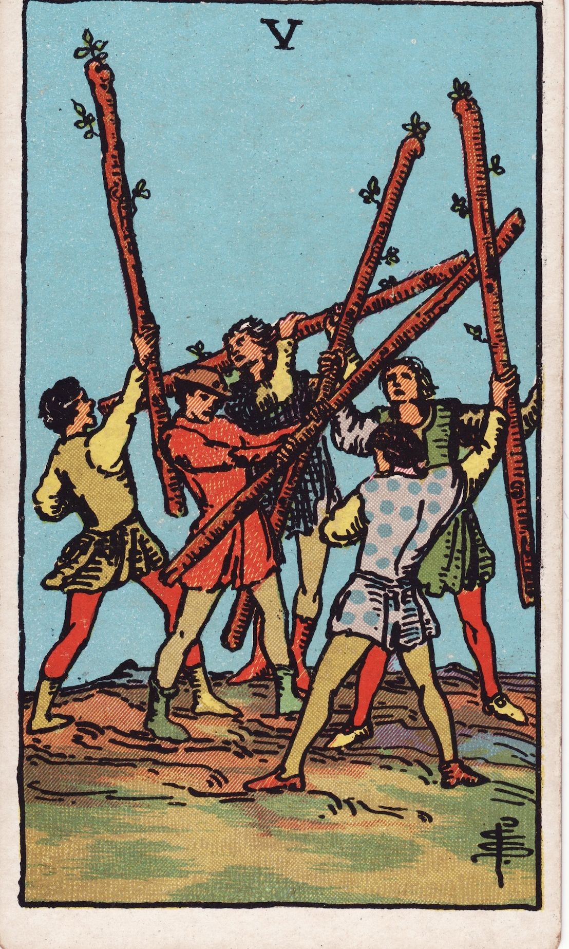 Lá bài tarot 5 Gậy - Chính Vị