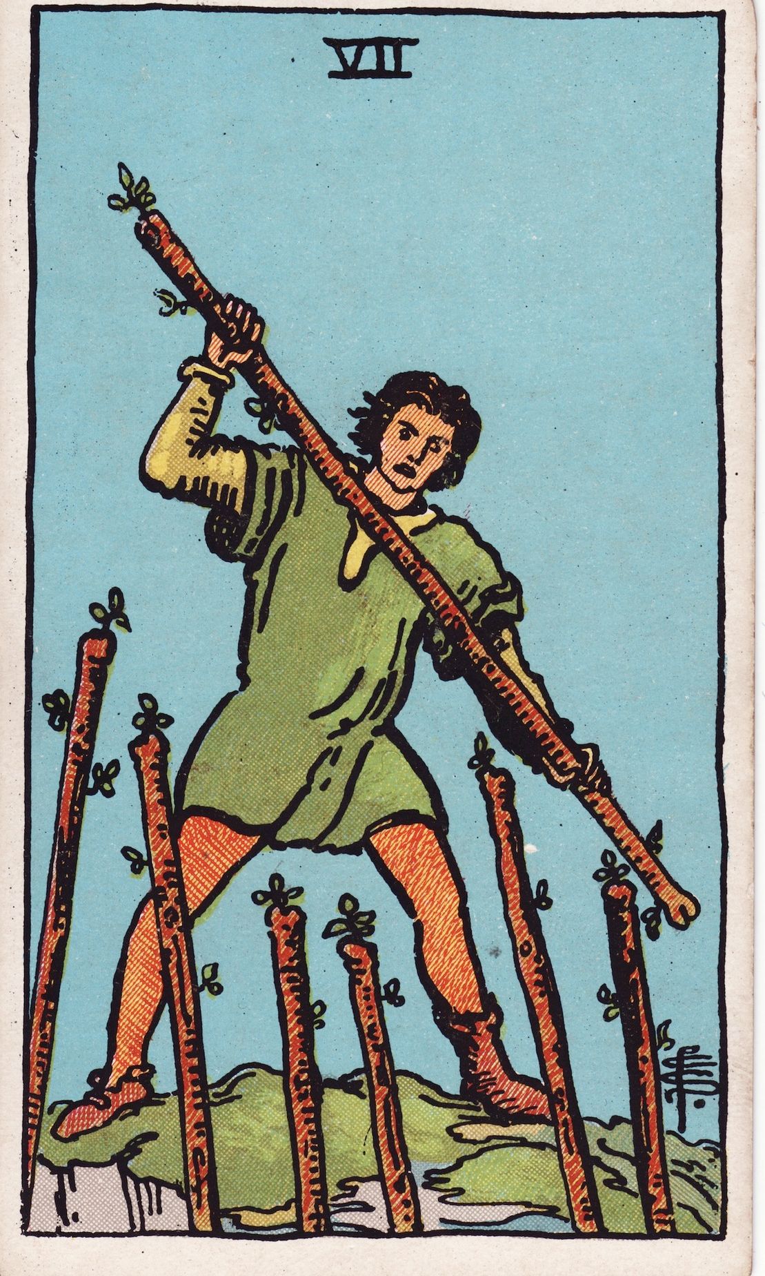 Lá bài tarot 7 Gậy - Nghịch Vị